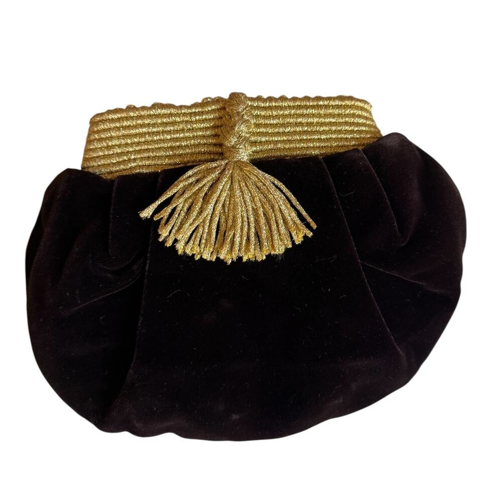 Vintage Velvet Evening Bag Chocolate Brown Gold